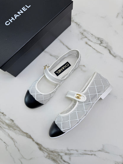 CHANEL 25M Coco Beach 白色網紗 Mary Jane