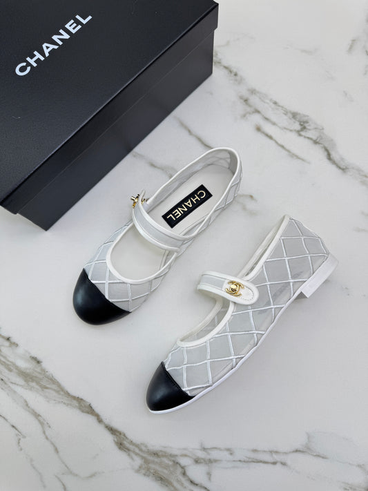 CHANEL 25M Coco Beach 白色網紗 Mary Jane