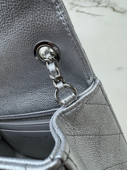 CHANEL 25B調節扣 銀色方胖子 Mini CF Square Caviar Calfskin