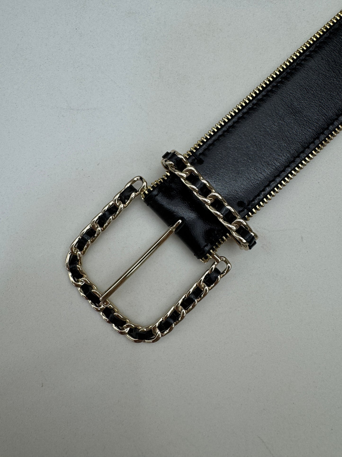CHANEL 拉鏈皮帶 黑金