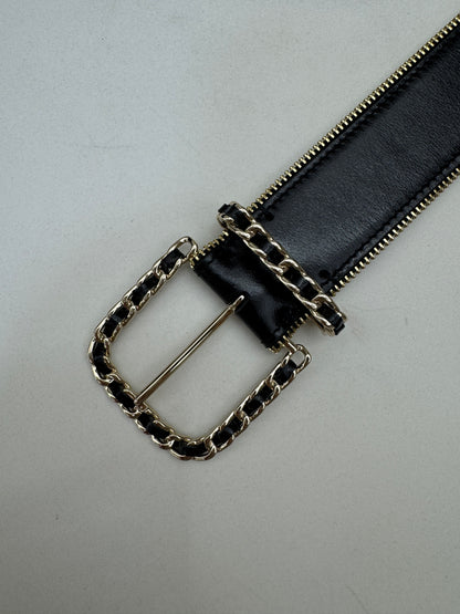 CHANEL 拉鏈皮帶 黑金