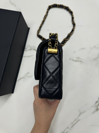 CHANEL 19系列 豆腐包 皺摺牛皮 黑色