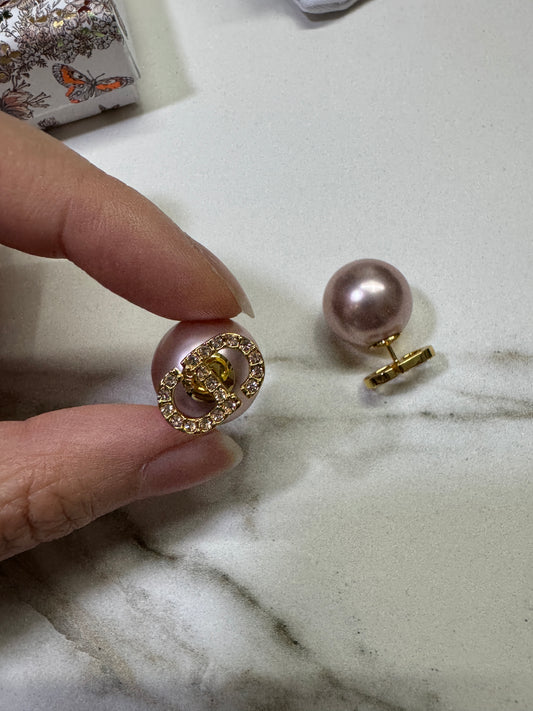 DIOR 前後戴粉紅色珍珠耳環