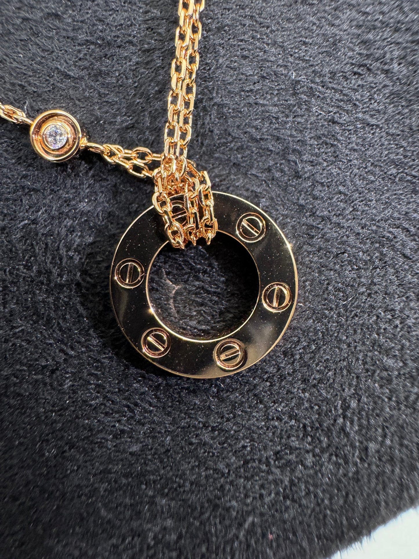 CARTIER Love 小圓餅雙層項鏈 玫瑰金色