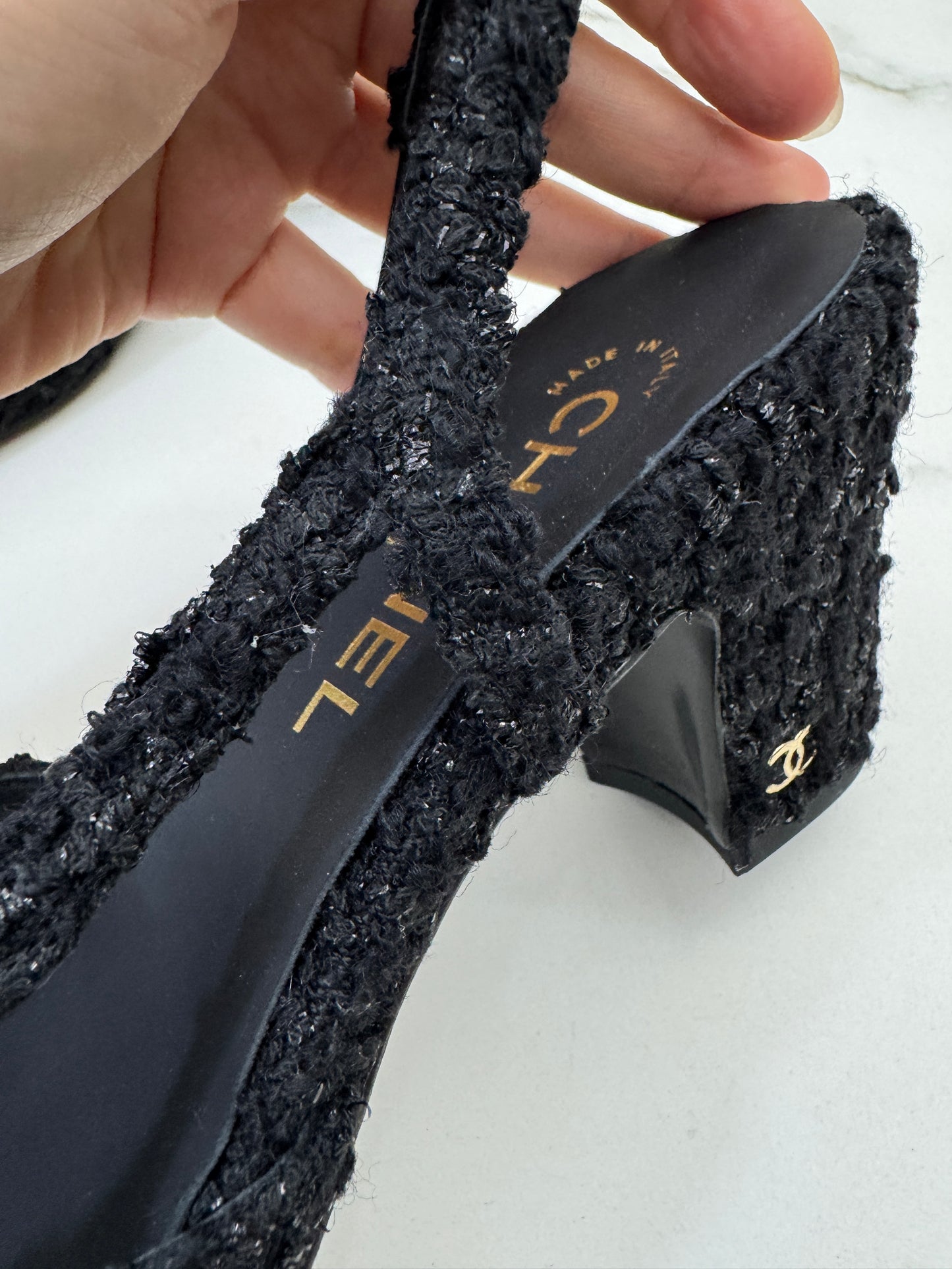 CHANEL 25A粗毛呢 Slingback