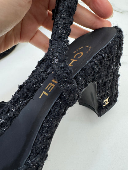 CHANEL 25A粗毛呢 Slingback
