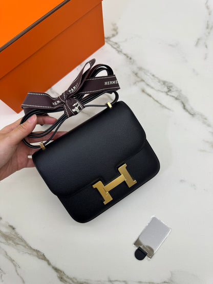 HERMES Mini Constance 黑金 Epsom Noir GHW 新鏡子版