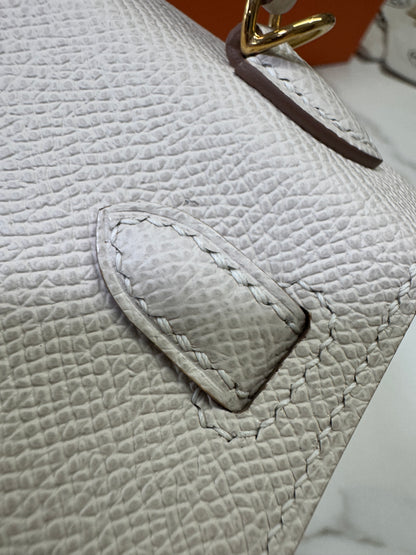 HERMES Mini Kelly II 奶昔白金扣 Epsom Craie GHW