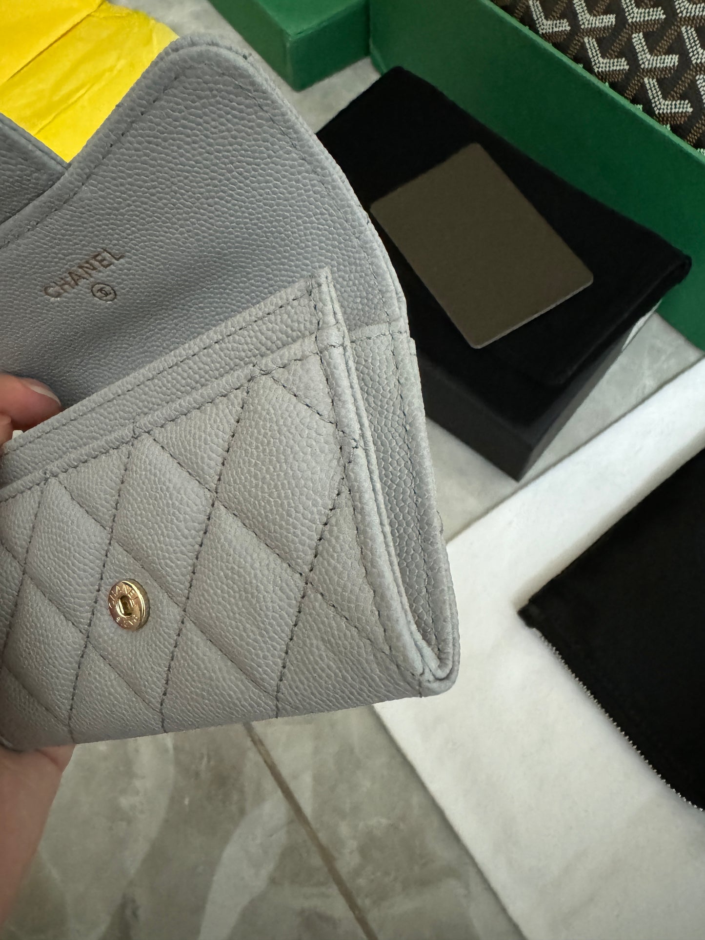 CHANEL 經典CF卡包 淺灰 牛皮