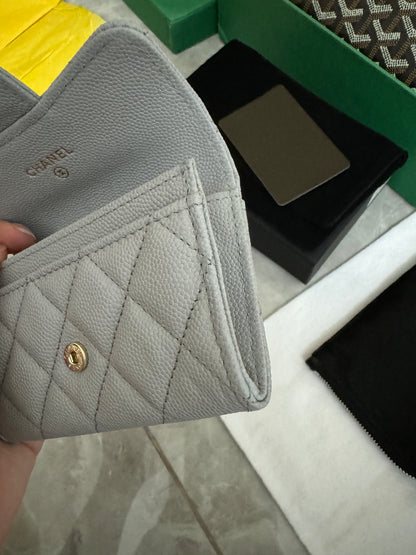CHANEL 經典CF卡包 淺灰 牛皮