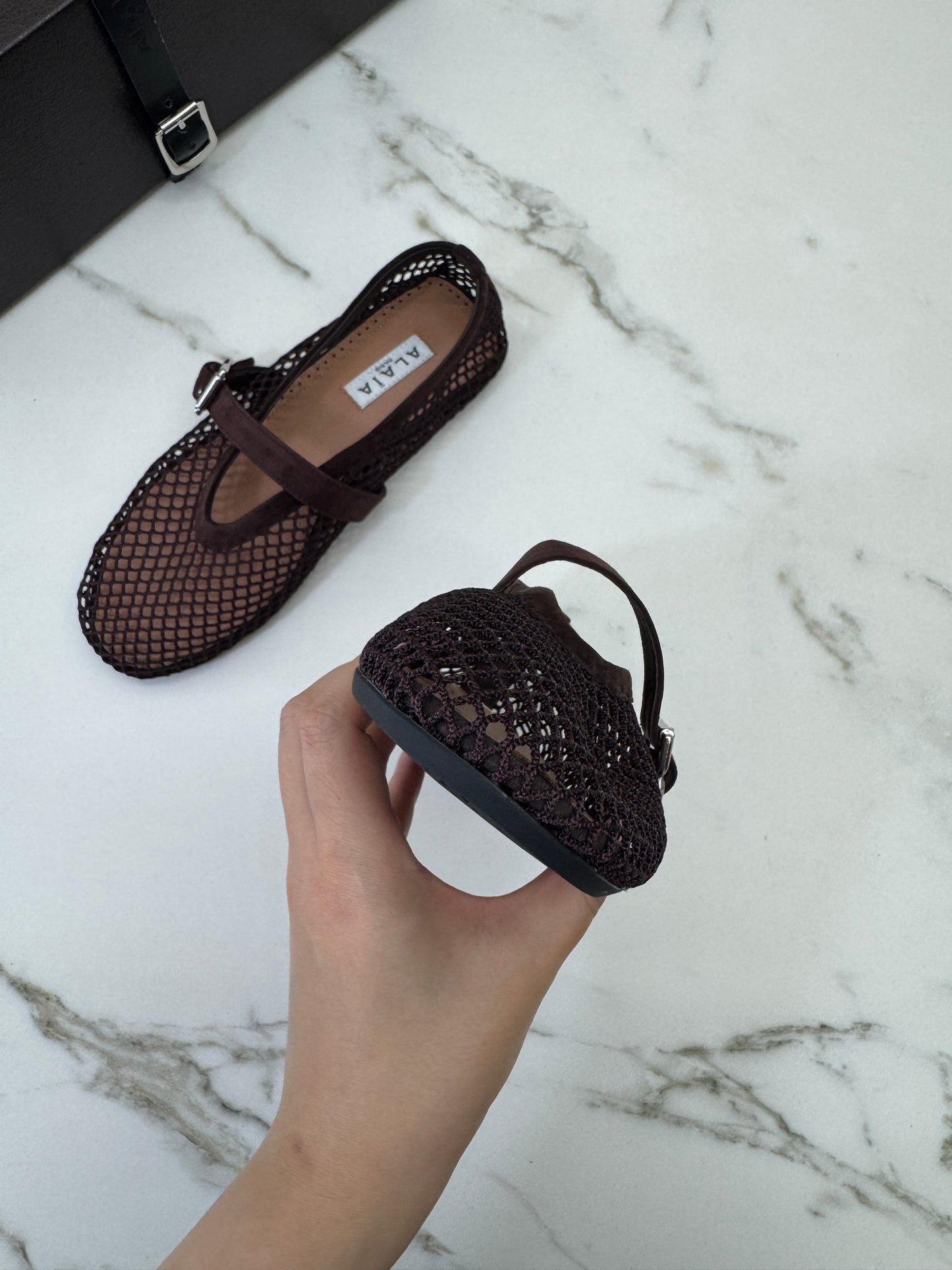 ALAIA 深棕色麂皮 漁網鞋