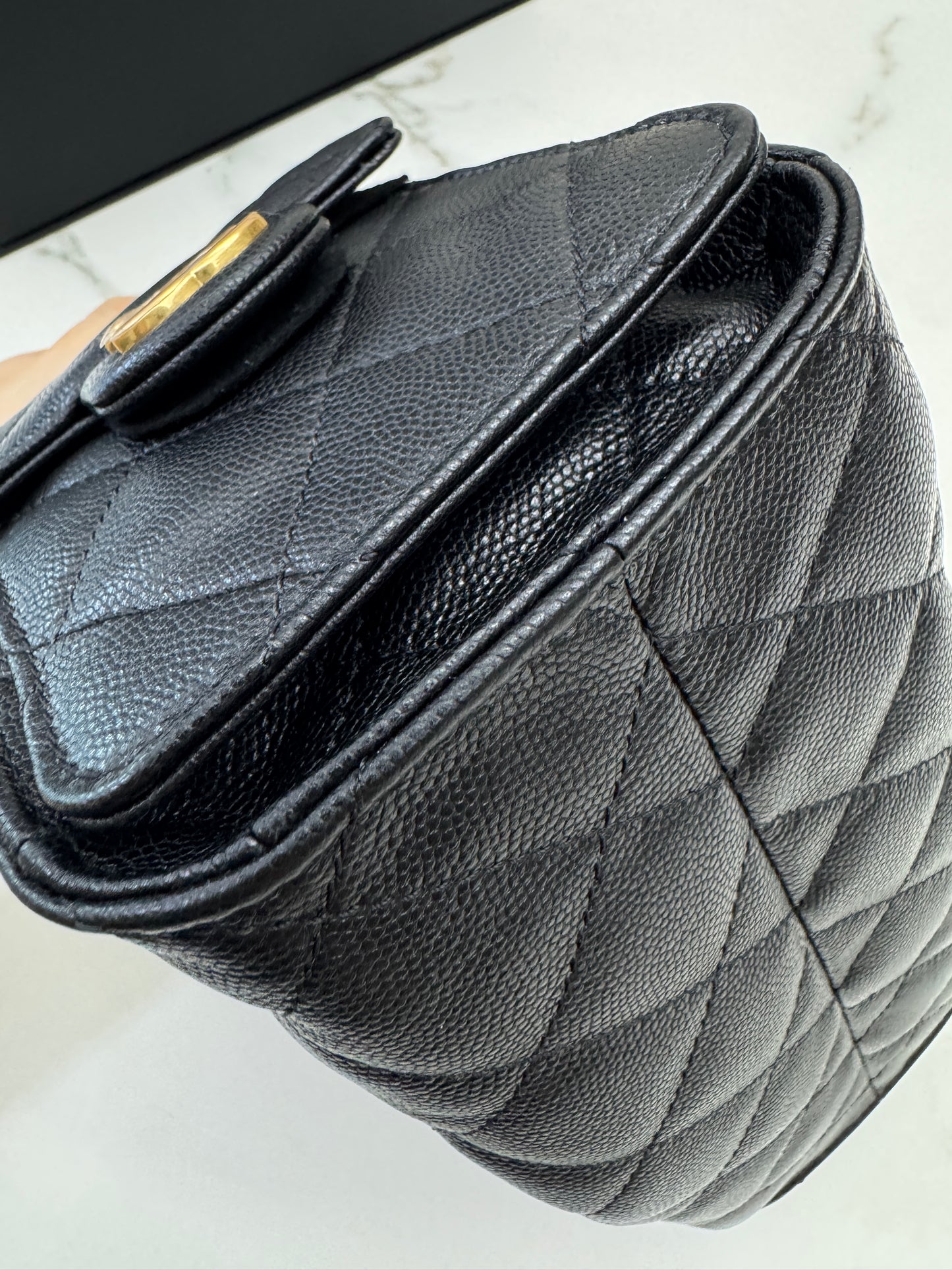 CHANEL Mini 25 Bag 黑色荔枝皮 金扣 Caviar Calfskin GHW