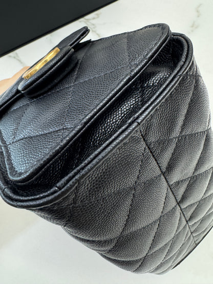 CHANEL Mini 25 Bag 黑色荔枝皮 金扣 Caviar Calfskin GHW
