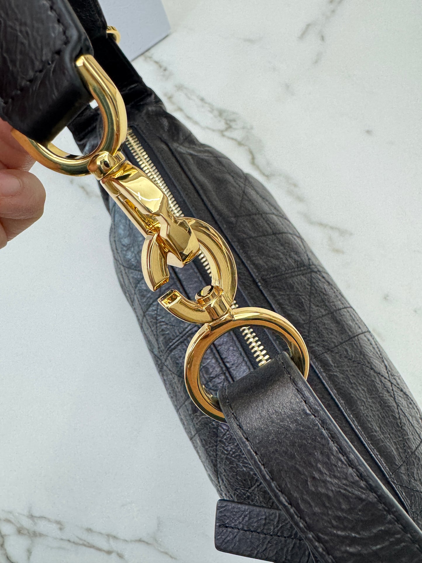 DIOR D-Journey Small 黑色油臘皮