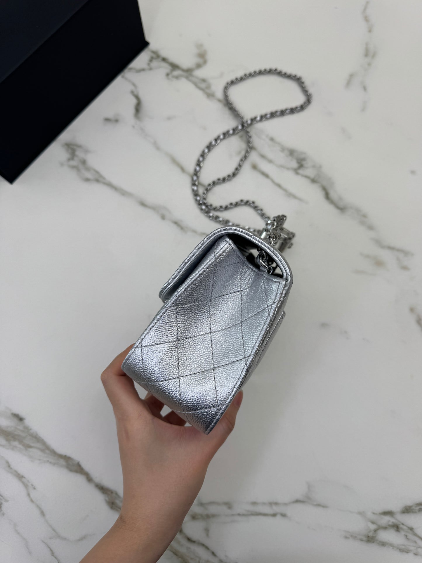 CHANEL 25B調節扣 銀色方胖子 Mini CF Square Caviar Calfskin