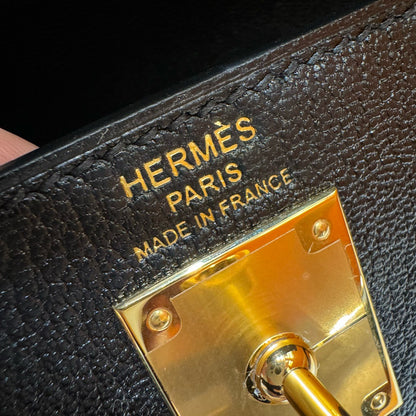 HERMES Kelly Elan 山羊皮 黑色 金扣 Noir GHW