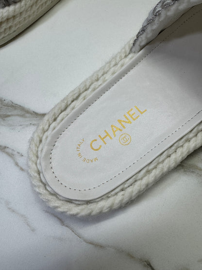 CHANEL 白銀色 厚底拖鞋