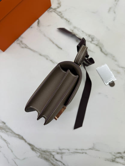 HERMES Mini Constance 大象灰 Epsom 玫瑰金扣