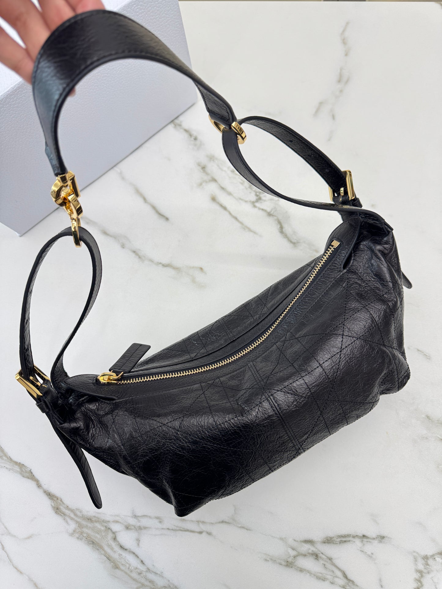 DIOR D-Journey Small 黑色油臘皮