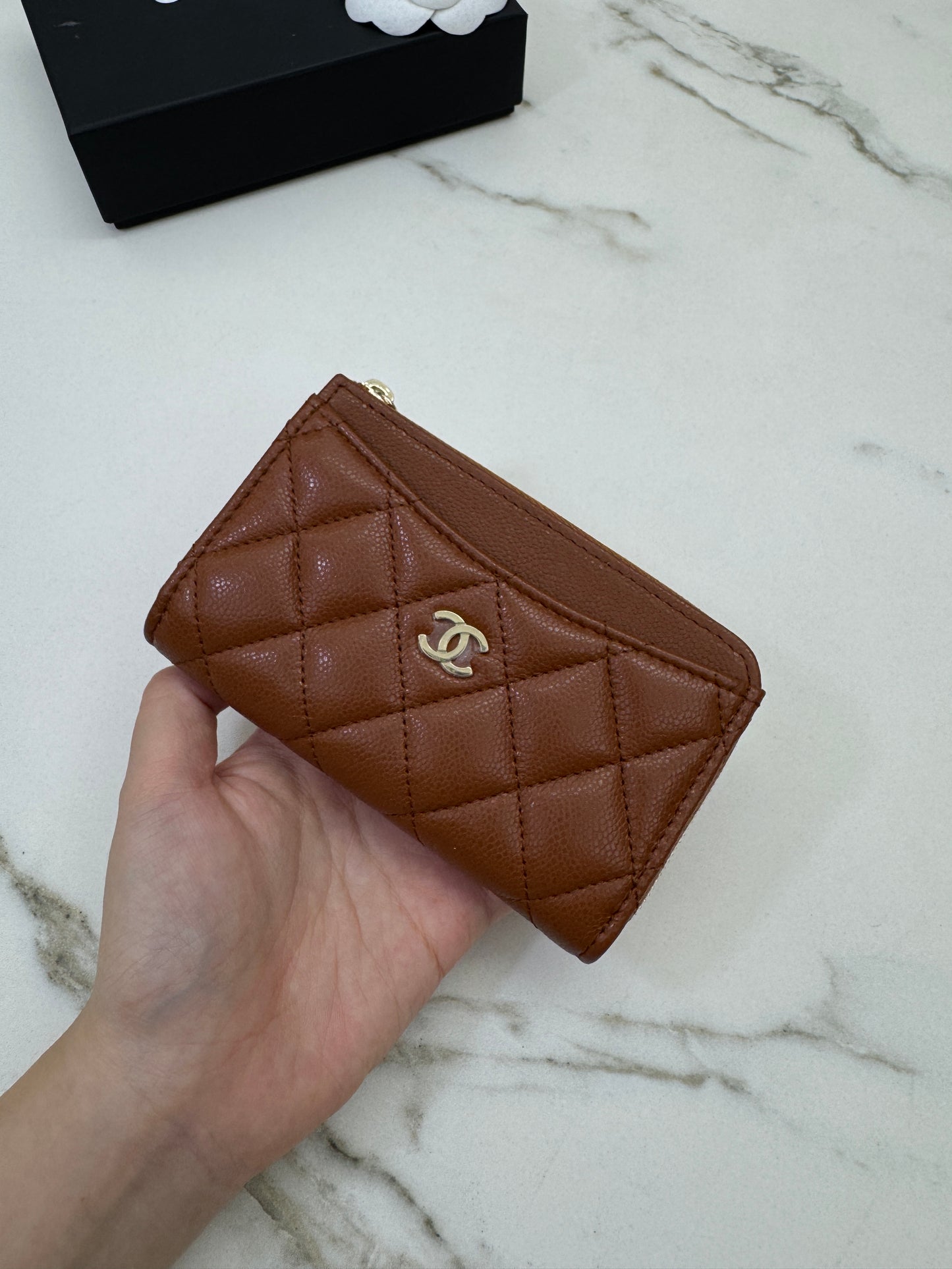 CHANEL L型拉鏈小錢包 焦糖棕