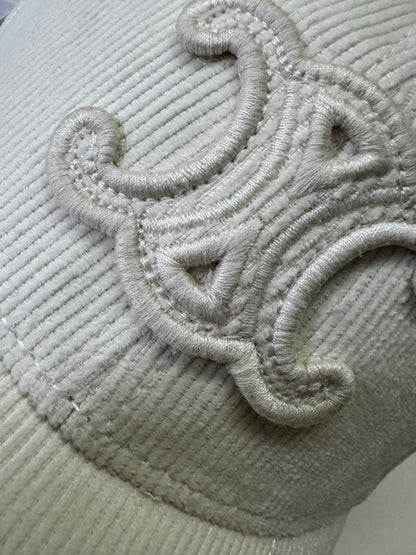 CELINE 凱旋門鴨舌帽 燈芯絨白色