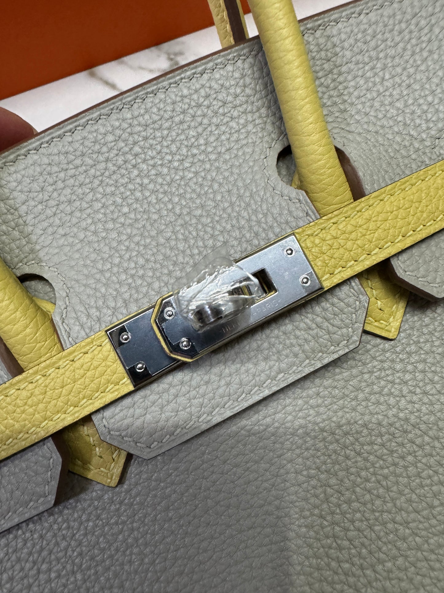 HERMES Birkin25 SO 珍珠灰拼小雞黃 Togo PHW