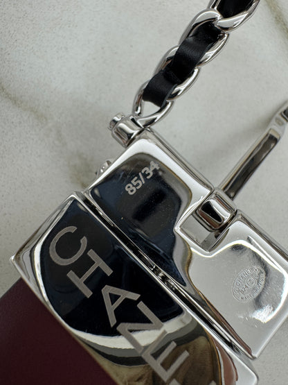 CHANEL Belt 雙面皮帶銀扣 酒紅拼黑