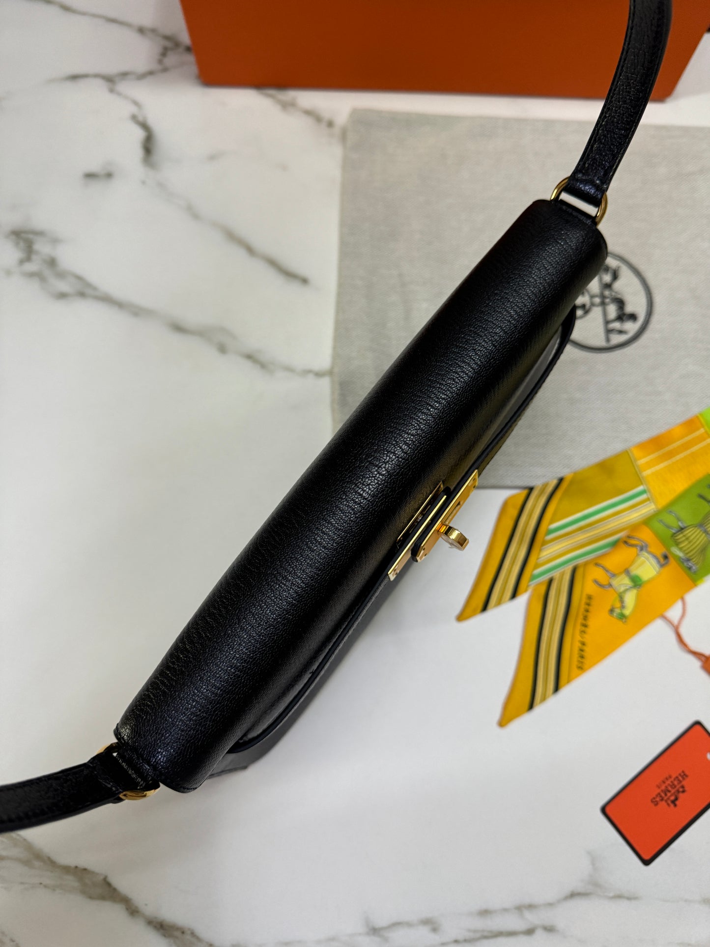 HERMES Kelly Elan 黑金 山羊皮 Mysore