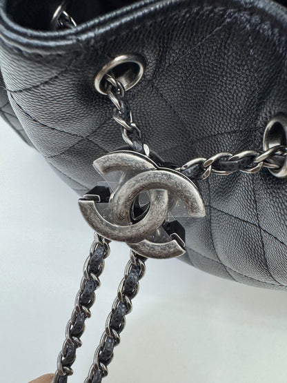 CHANEL 25Bag Small 黑銀小號 荔枝牛皮 Caviar Calfskin