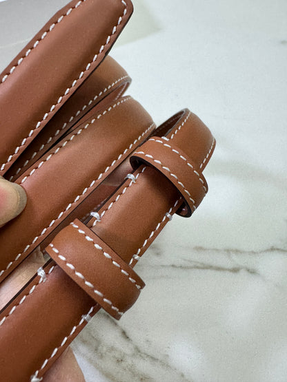 CELINE Triomphe 凱旋門皮帶1.8cm 金扣 棕色