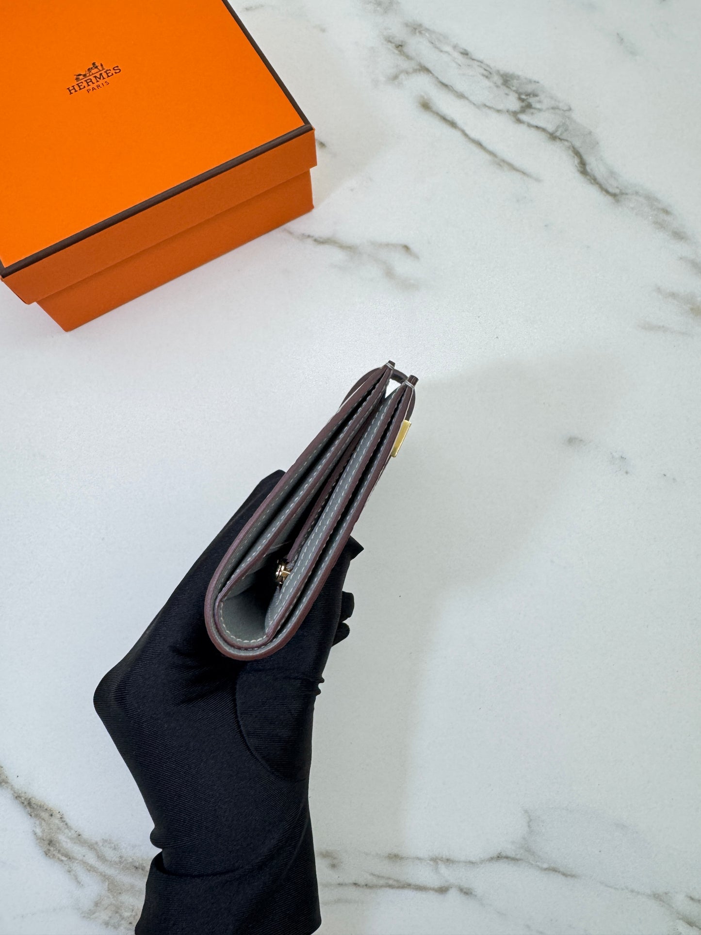 HERMES Bearn Compact Wallet 鱷魚皮珍珠灰金扣 Gris Perle Crocodile GHW