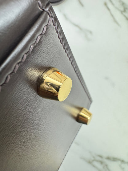 HERMES Kelly 25 烏木色Box皮金扣 外縫 Ebene Box Leather Seilier GHW
