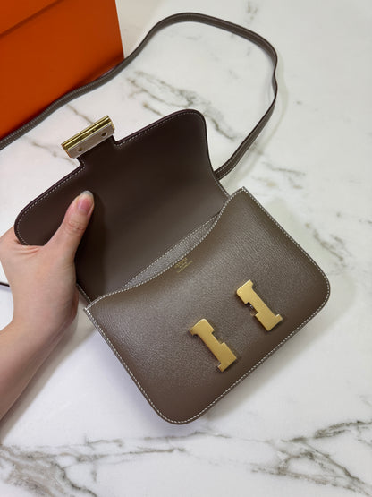 HERMES Mini Constance 大象灰山羊皮 金扣 Etoupe GHW