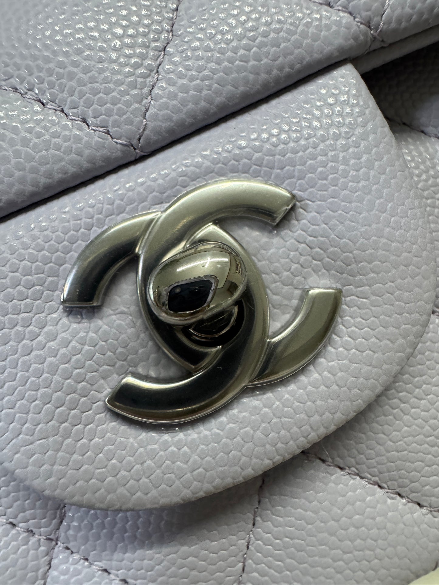CHANEL CF25 Medium 21K香芋紫銀扣 牛皮 caviar