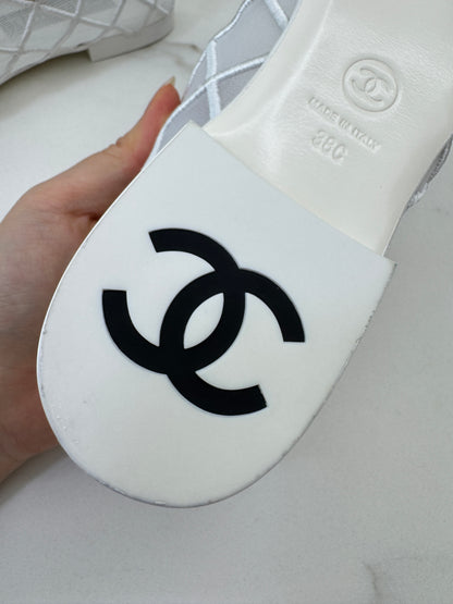 CHANEL 25M Coco Beach 白色網紗 Mary Jane