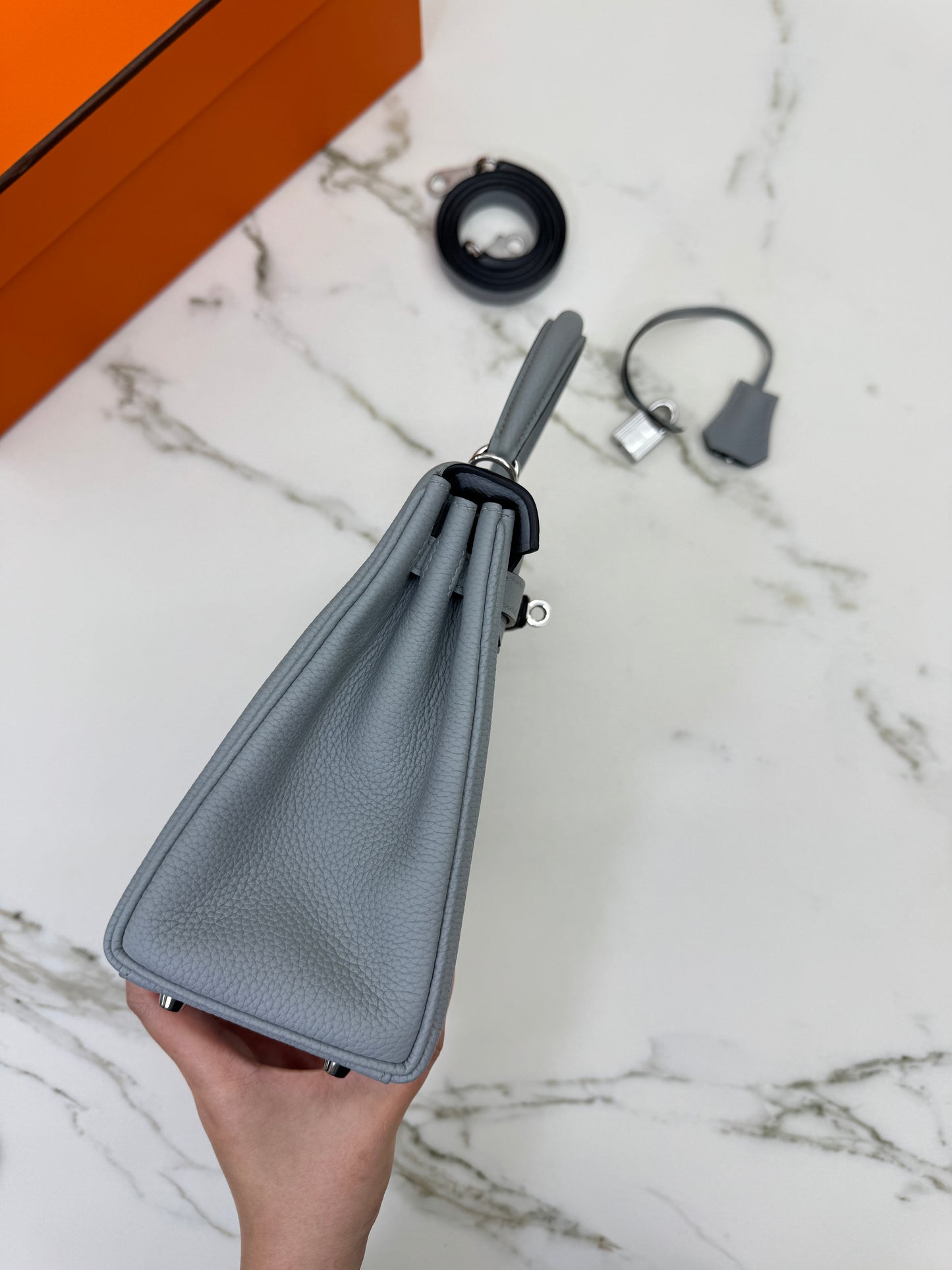 HERMES Kelly 25 Togo內縫 木偶灰銀扣 Gris Pantin PHW