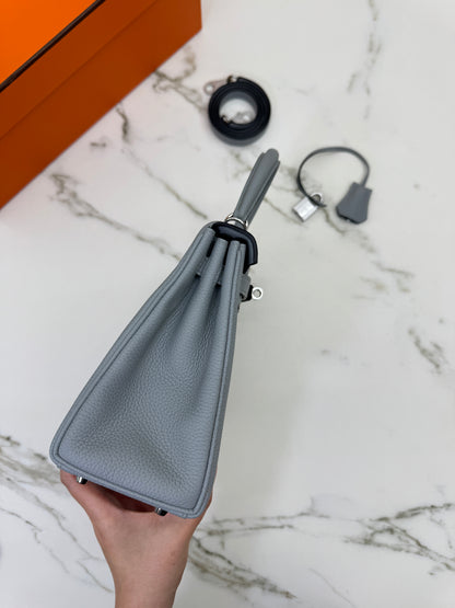 HERMES Kelly 25 Togo內縫 木偶灰銀扣 Gris Pantin PHW
