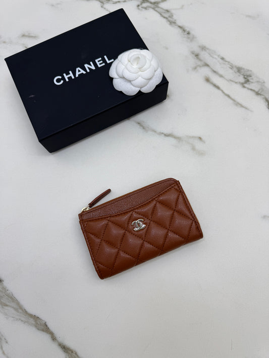 CHANEL L型拉鏈小錢包 焦糖棕
