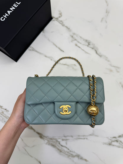 CHANEL 25C 金球20cm 灰綠色