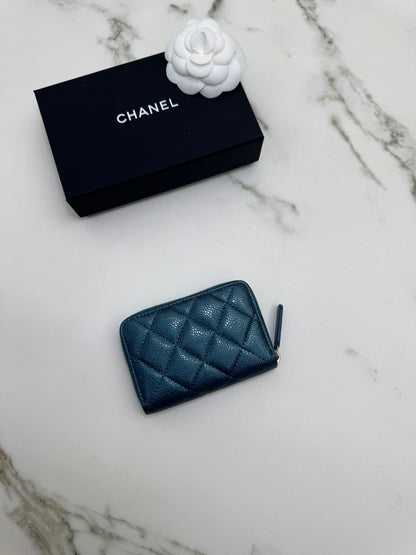CHANEL 18S珠光藍 拉鏈零錢包 Iridescent Blue Coin Purse【Limited Edition】