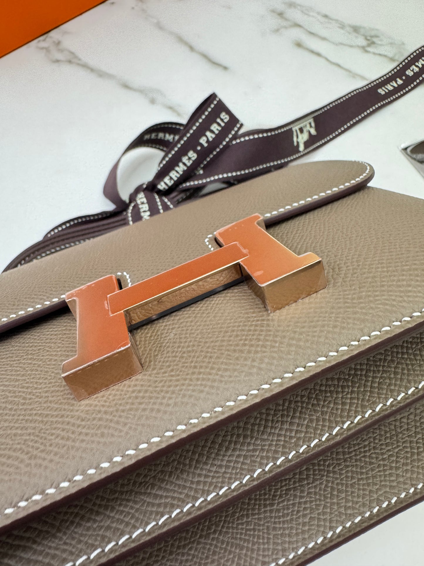 HERMES Mini Constance 大象灰 Epsom 玫瑰金扣