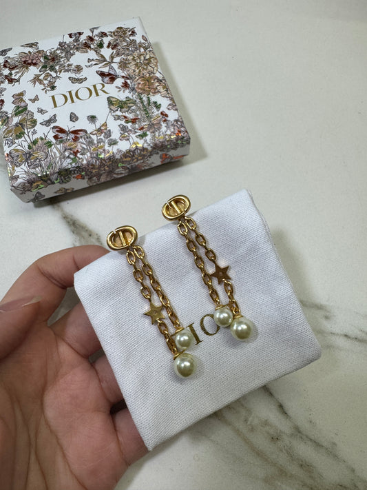 DIOR 珍珠星星長耳環