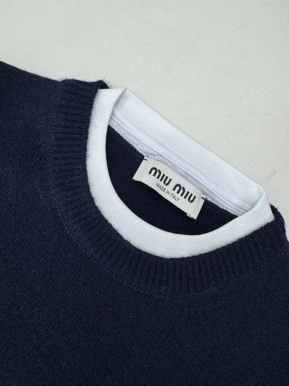 MIU MIU 假兩件羊絨針織衫