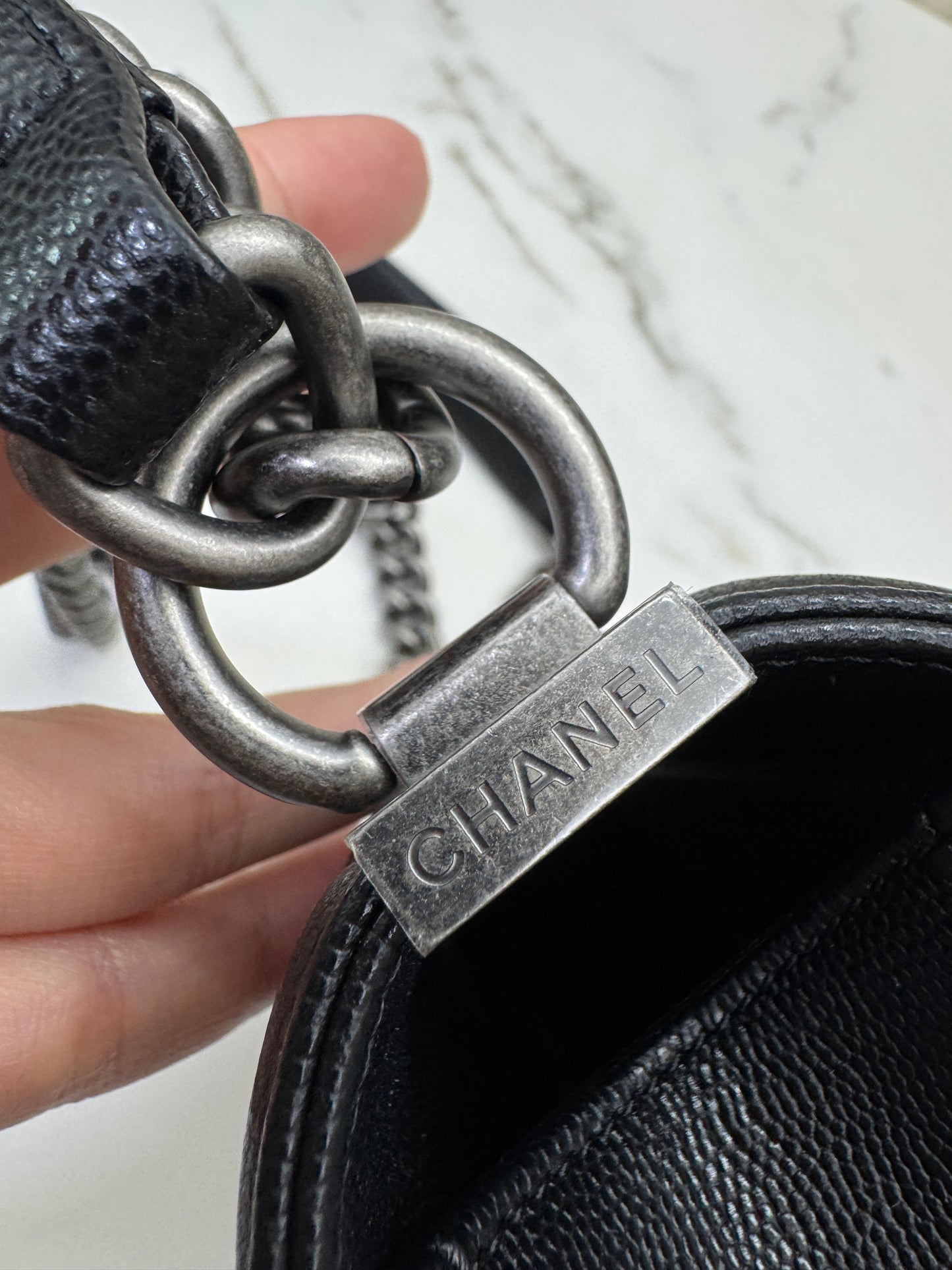 CHANEL Leboy 20cm 黑銀荔枝牛皮