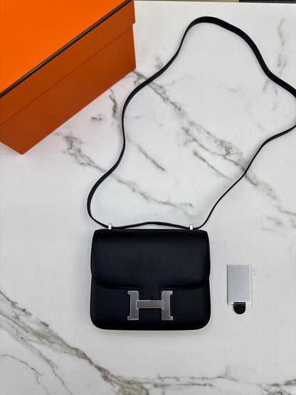 HERMES Mini Constance 黑銀 Noir Epsom PHW
