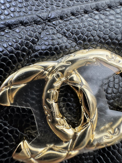 CHANEL 雕刻扣L型拉鏈小錢包
