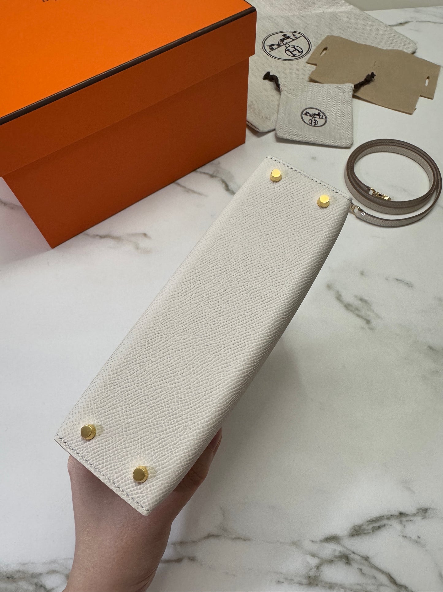 HERMES Mini Kelly II 奶昔白金扣 Epsom Craie GHW