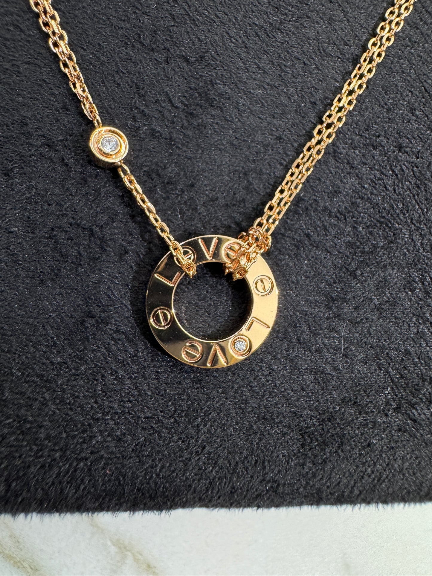 CARTIER Love 小圓餅雙層項鏈 玫瑰金色