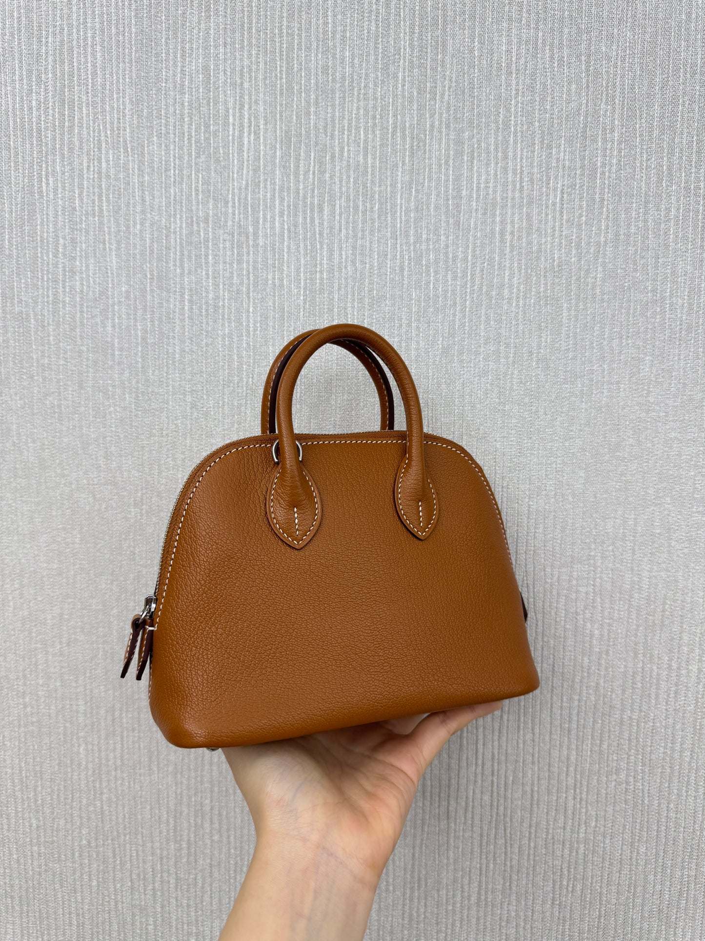HERMES Mini Bolide 金棕色山羊皮 銀扣 Cherve Gold PHW