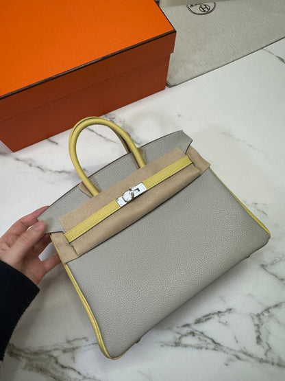 HERMES Birkin25 SO 珍珠灰拼小雞黃 Togo PHW
